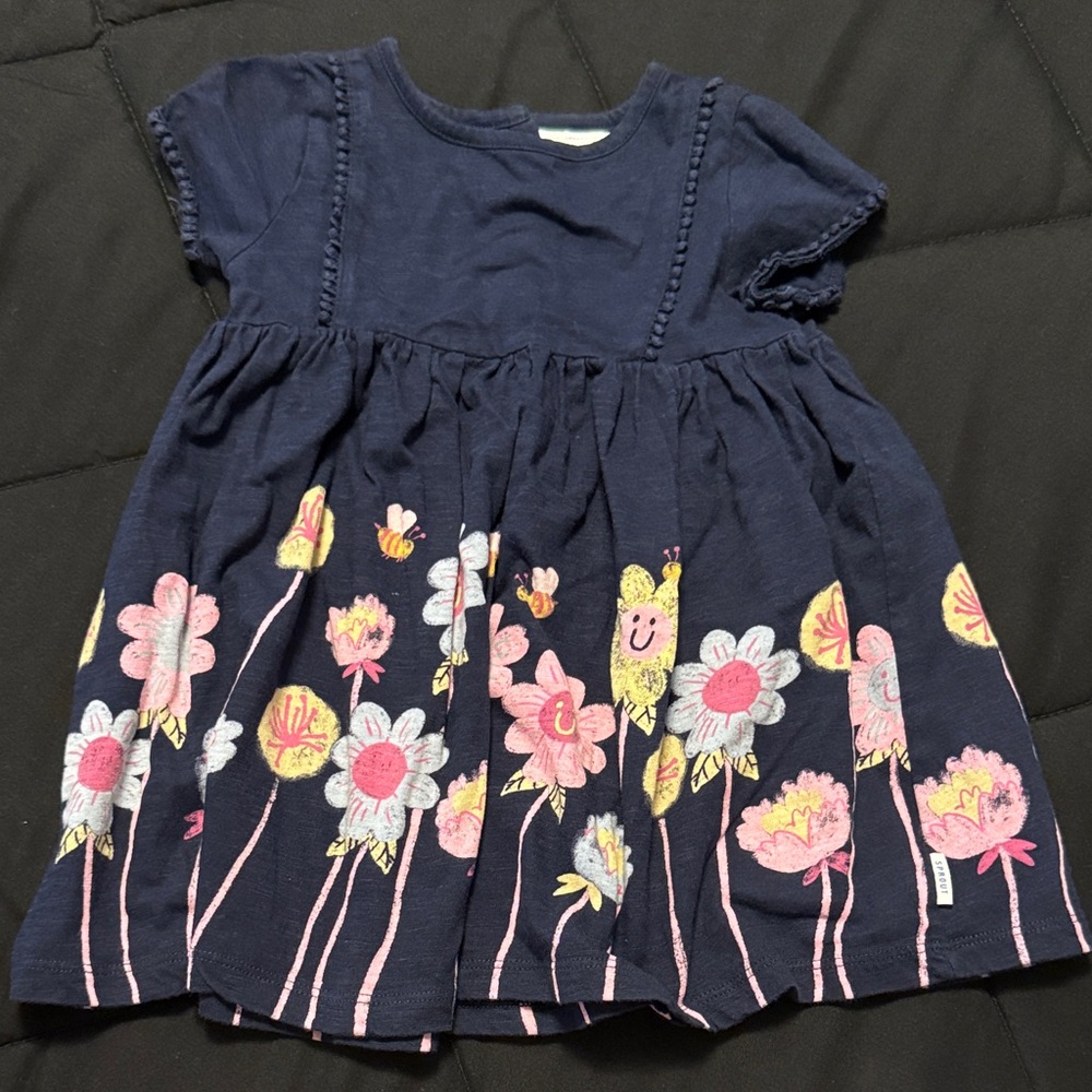 Charming Navy Kids Dress with Floral Embroidery